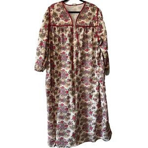 Granada Vintage Red Green Floral House Dress Mumu Nightgown 3X